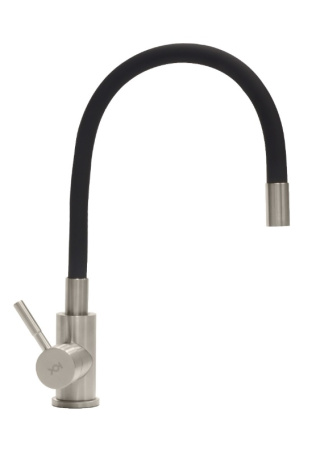 Смеситель для кухни/мойки Ukinox UM2106 SS BL однорычажный, поворотный/гибкий, керамический, длина излива 200 мм, нержавеющая сталь, цвет нержавеющая сталь/черный