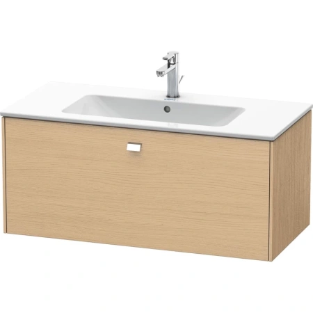 Тумба c раковиной Duravit Brioso, 100х48х50,2 см, подвесная, 1 выдвижной ящик, ДСП, цвет: натуральный дуб/хром /Vero Air, мебельная, прямоугольная, цвет белый, фарфоровая, 1 отверстие под смеситель, без перелива