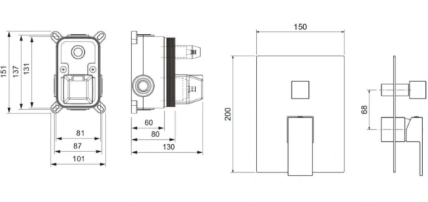 Смеситель для ванны/душа Aquatek Либра настенный, однорычажный, встраиваемый, 2 режима, без излива, латунь, цвет матовый черный