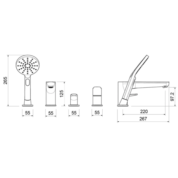 Смеситель для ванны/душа Aquatek Бетта на борт ванны, двухвентильный, неповоротный, длина излива 220 мм, латунь, цвет оружейная сталь