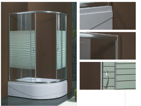 Душевой уголок BandHours Extreme R 80х100х200 см, с средним поддоном, асимметричный, правый (с сифоном), прозрачное стекло с рисунком, без крыши, раздвижной, акриловый, стеклянный, пластиковый, белый профиль, без антискольжения, комплект, для душа