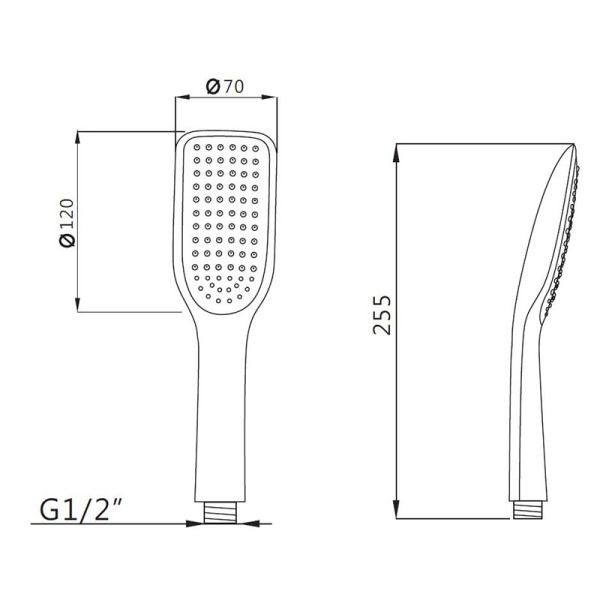 Лейка душевая Melodia Standard 60х120 мм L255 мм ручная, прямоугольная, 1 режим, черный матовый, ABS пластик, для душа/ванной MKP26103_bk