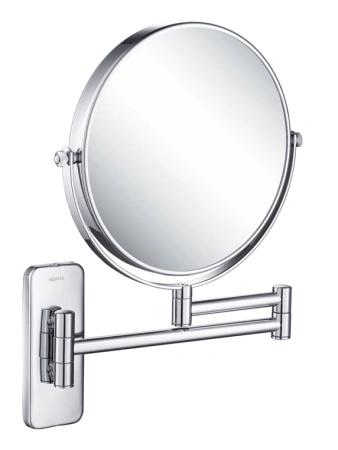 Зеркало Aquatek AQ4911CR косметическое, круглое, настенное, увеличение x 5, двустороннее, телескопическое, цвет хром, латунь
