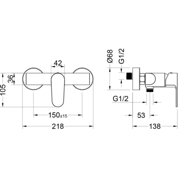 Смеситель для душа Aquatek Оберон однорычажный, настенный, латунь, керамический, без излива, без шланга и лейки, цвет шлифованное золото
