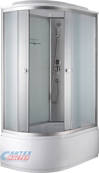 Душевая кабина 80х120х220 см Niagara Classic (правая) поддон высокий, асимметричная, угловая, стекло матовое, задние стекла белые, с верхним душем, без гидромассажа, с сиденьем, смеситель, профиль хром матовый, прозрачное стекло, белая, закрытая
