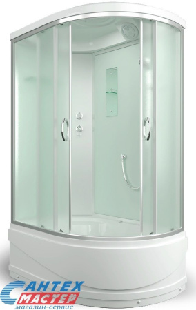 Душевая кабина 80х120х215 см Comfort Erlit (левая) поддон высокий, асимметричная, угловая, с сиденьем, заднее стекло белое, двери тонированные, с верхним душем, без гидромассажа, смеситель, профиль хром матовый, прозрачное стекло, белая, закрытая