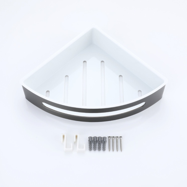 Полка Raglo R340.01.09 угловая, 205х205 мм настенная/подвесная, нержавеющая сталь/ABS-пластик, для ванных принадлежностей, в ванную/туалет/душевую кабину, цвет графит