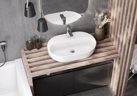 Раковина Santek Одри 42х62 cм,Round накладная, овальная, керамическая/фарфоровая, цвет белый, с отверстием под смеситель, без слива-перелива