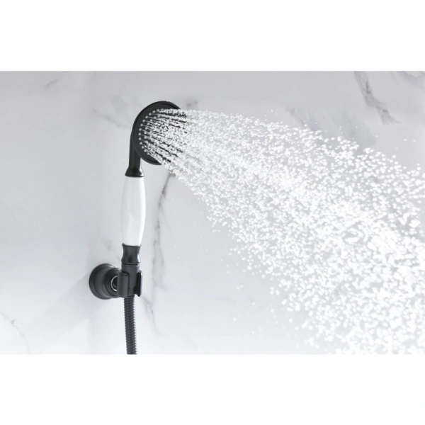 Лейка душевая Aquatek Классик 76 мм круглая, 1 режим, матовый черный/белый, латунь, ручная, для душа/ванной