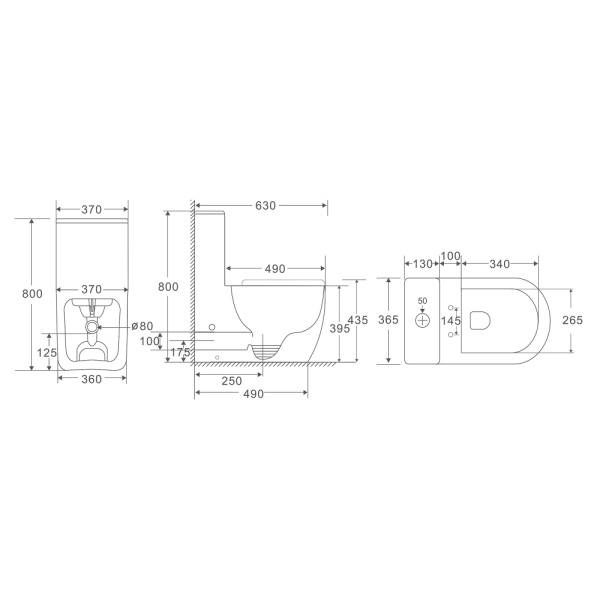 Унитаз-моноблок ABBER Bequem 630х370х800 мм цвет белый, горизонтальный (в стену) выпуск, смыв торнадо, напольный, с сиденьем микролифт, дюропласт, безободковый, чаша с бачком
