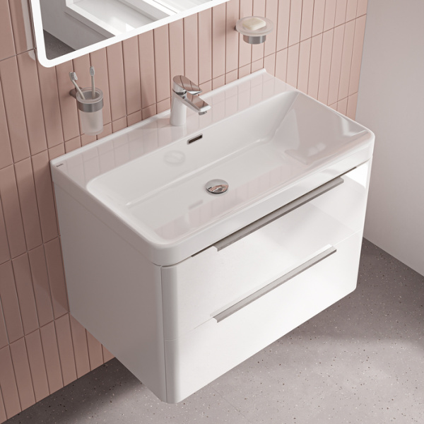 Умывальник мебельный IDDIS Optima Home 80 см прямоугольная, сантехнический фарфор, цвет белый, с отверстием под смеситель, слив-перелив, раковина 0178000i28