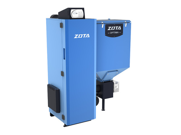 Котел твердотопливный Zota Optima 20 кВт, (200 кв. м) одноконтурный, напольный, традиционный, с открытой камерой сгорания, пеллетный