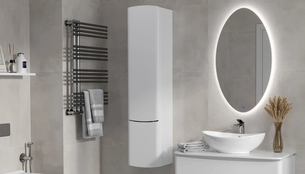 Пенал Velvex Luna 350, 350х288х1510 мм подвесной, 2 распашные дверцы, цвет белый глянец, в ванную комнату, влагостойкий, универсальный