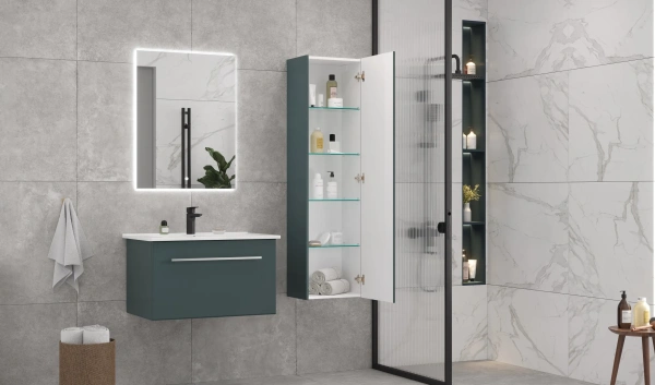 Пенал Velvex Posse 400, 400х320х1510 мм подвесной, 1 распашная дверца, цвет верде, открывание правое, в ванную комнату, влагостойкий