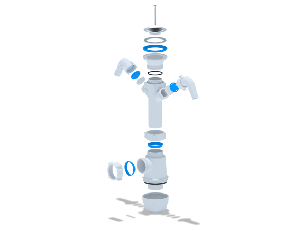 Сифон ANI-grot (Ани Грот) 1 1/2"*40 бутылочный, с двумя отводами для бытовой техники, белый, полипропилен A1100