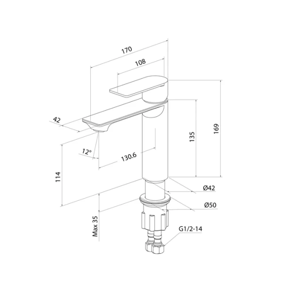Смеситель для раковины Milardo Maze однорычажный, излив короткий, длина 130 мм, керамический, нержавеющая сталь, цвет черный матовый, без донного клапана MAZBL00M01