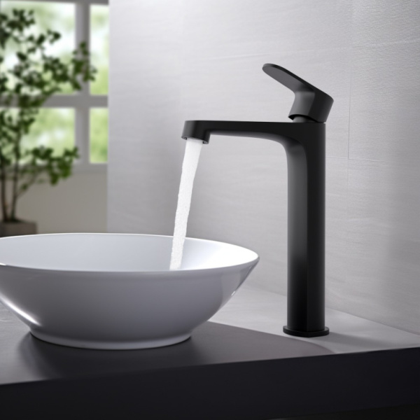 Смеситель для раковины/умывальника Aquatek Оберон однорычажный, неповоротный, фиксированный, высокий, излив длина 157 мм высота 239 мм латунь, цвет матовый черный