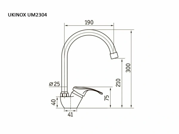 Смеситель для кухни/мойки Ukinox UM2304 CR , однорычажный, поворотный, керамический, длина излива 190 мм, латунь, цвет хром
