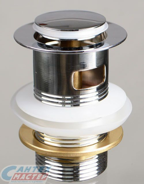 Донный клапан Terma click clack с переливом c маленькой кнопкой chrome 10100