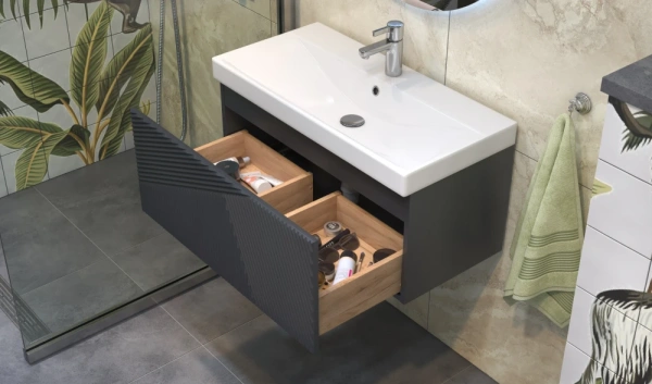 Тумба под раковину Velvex Edge 800-0-1, 804х393х343 мм подвесная, цвет графит, 1 выдвижной ящик, подходит раковина 9696-80, универсальная, в ванную комнату