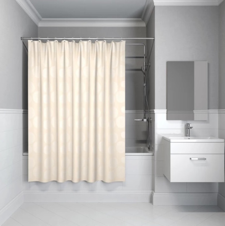 Шторка Iddis Base полиэстер, цвет бежевый с рисунком в виде кругов, 2000x1800 мм покрытие водоотталкивающее BD02P18i11