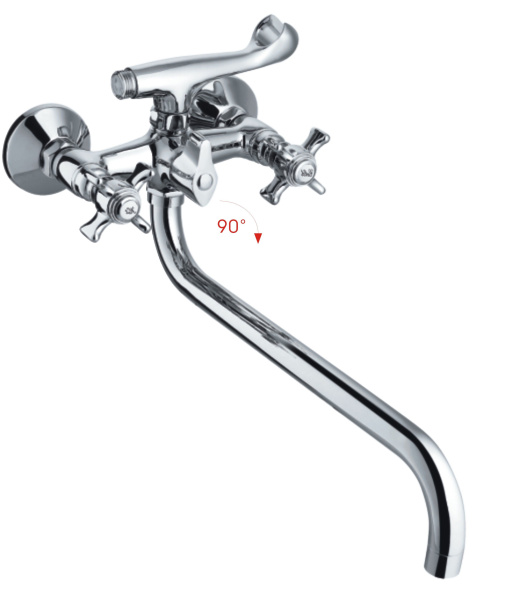 Смеситель для ванны/душа HAIBA CRON двухвентильный, хромированный, настенный, излив длинный 350 мм, поворотный, силумин, цвет хром