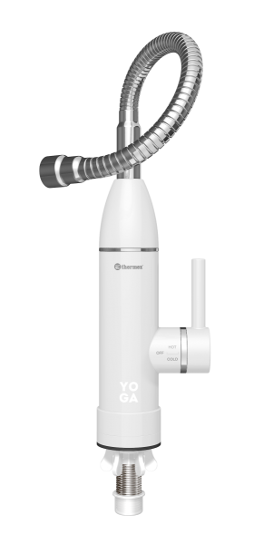 Водонагреватель проточный Thermex Yoga 3000 электрический, вертикальный, 3 квт, 360х205х95 мм, 230в (цвет белый/хром) с нижней подводкой, (бойлер, водогрей) для душа, душевой