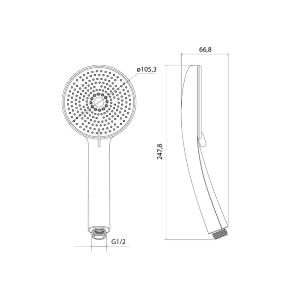 Лейка душевая Melodia Essential 105 мм L248 мм ручная, круглая, 5 режимов, хром, ABS пластик, для душа/ванной ESS5FCRM18