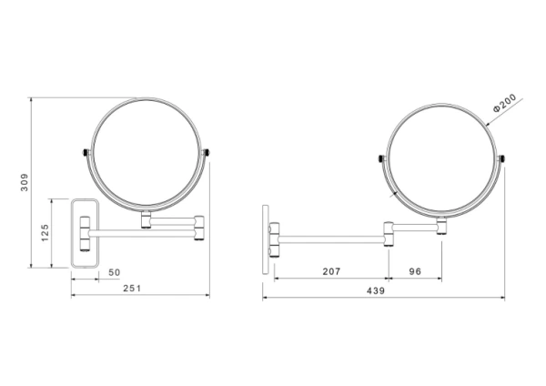 Зеркало Aquatek AQ4911BGM косметическое, круглое, настенное, увеличение x 5, двустороннее, телескопическое, цвет оружейная сталь, латунь