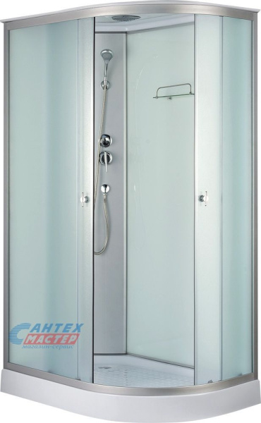 Душевая кабина 80х120х220 см Niagara Classic (левая) поддон низкий, ассиметричная, угловая, стекло матовое, задние стекла белые, с верхним душем, без гидромассажа, смеситель, профиль хром матовый, прозрачное стекло, белая, закрытая