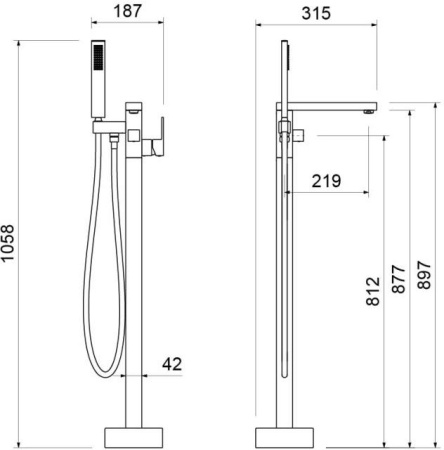 Смеситель для ванны/душа Aquatek Либра напольный, однорычажный, неповоротный, длина 219 мм, керамический, латунь, цвет матовый черный