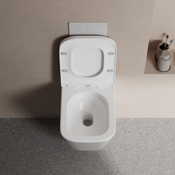 Унитаз подвесной ABBER Rechteck 490х340х385 мм цвет белый, горизонтальный (прямой) выпуск, смыв торнадо, безободковый, с закрытым дном, система антивсплеск, с сиденьем микролифт, дюропласт AC1219TC