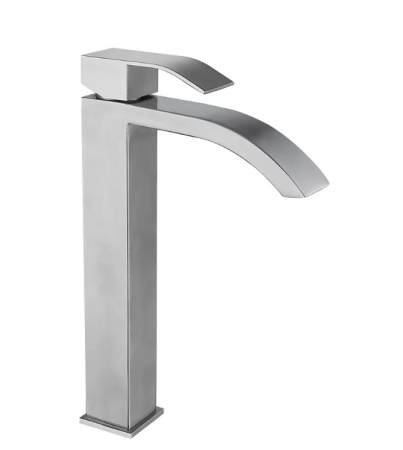 Смеситель для раковины/умывальника VIEIR, однорычажный, неповоротный, керамический, высокий, длина излива 110 мм, нержавеющая сталь, цвет сатин