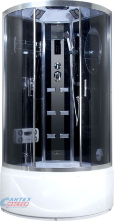 Душевая кабина 100х100х220 см Niagara Ultra поддон высокий, полукруглая, угловая, дверцы тонированные, заднее стекло черное, с верхним душем, с гидромассажем, с сиденьем, сенсорная, смеситель, профиль, прозрачное стекло, белая, закрытая