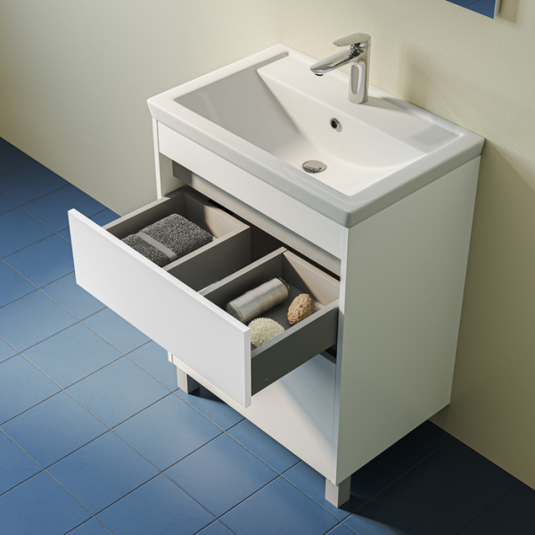 Тумба c раковиной IDDIS Zodiac X, 584х394х795 мм, напольная, 2 выдвижных ящика, ЛДСП/раковина накладная, прямоугольная, цвет белый, санфарфор, отверстие под смеситель ZDX60WFi95K