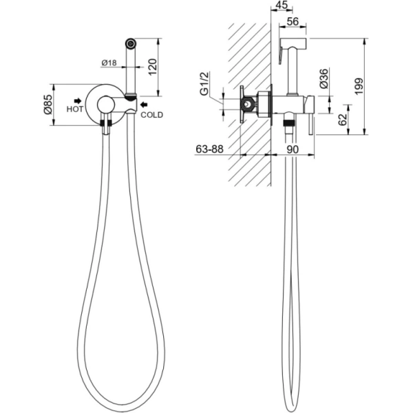 Смеситель с гигиеническим душем Aquatek Европа встраиваемый, однорычажный, керамический, без излива, с гибким шлангом/лейкой, латунь, цвет шлифованное золото