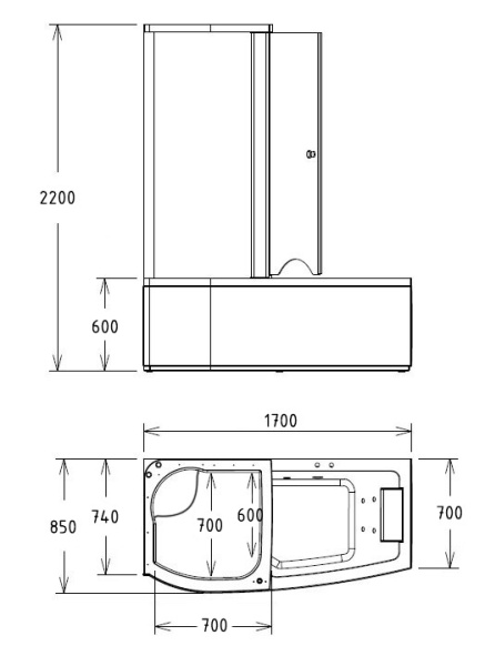 Ванна Gemy 170х85х220 акриловая с гидромассажем G8040 B L
