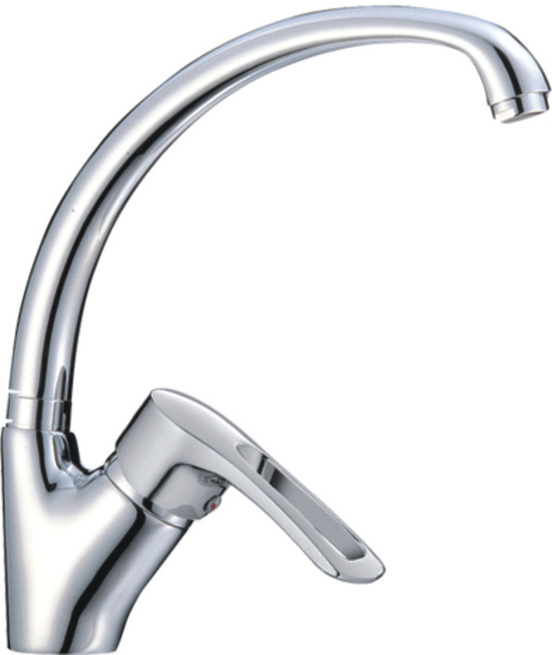 Смеситель для кухни/мойки HAIBA однозахватный, поворотный, латунный, с высоким изливом, длина 241 мм, латунь, цвет хром