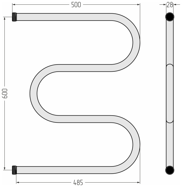 Полотенцесушитель Сунержа Стилье М-образный 600х500 резьба-сгон 1", водяной, боковое подключение