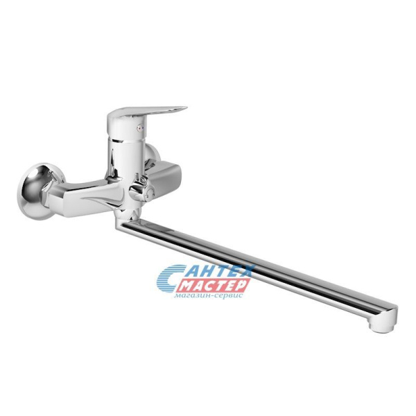 Смеситель для ванны/душа Iddis Torr однорычажный, керамический, настенный, излив поворотный 413 мм, латунь, цвет хром, длинный, универсальный, горизонтальный, рычажный, кран, комплект, сантехника, размер, характеристики, высота, расстояние (Иддис)