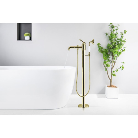 Смеситель для ванны/душа Aquatek Классик напольный, однорычажный, неповоротный, длина 227 мм, керамический, латунь, цвет полированное золото