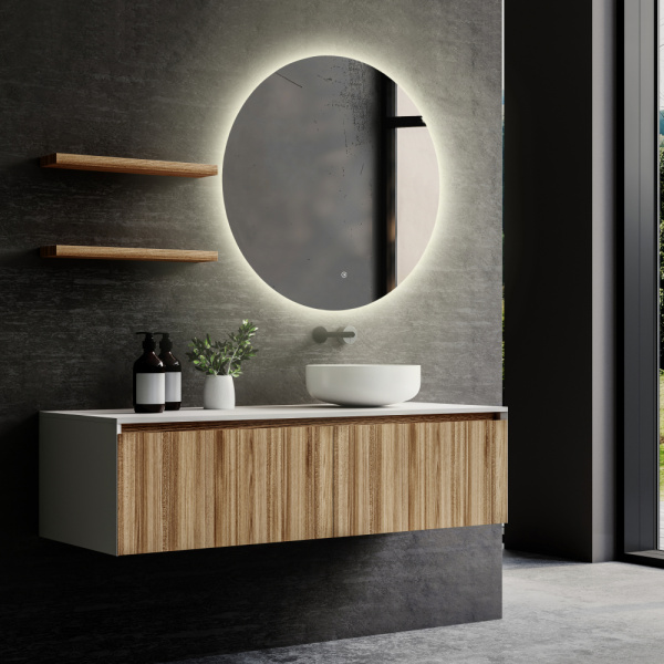 Зеркало Abber Mond 100х100 см, с LED/ЛЕД-подсветкой, круглое, сенсорный выключатель, диммер, для ванны, навесное/подвесное/настенное