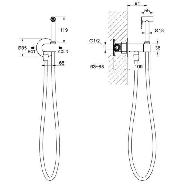 Смеситель с гигиеническим душем Aquatek Оберон встраиваемый, однорычажный, керамический, без излива, с гибким шлангом/лейкой, латунь, цвет шлифованное золото