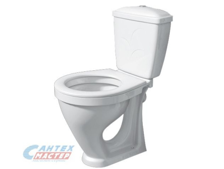 Унитаз компакт Оскольская керамика Детский Стандарт, БЕЛЫЙ, косой (под углом) выпуск, напольный, с крышкой (сиденье) ПОЛИПРОПИЛЕН, нижняя подводка воды, арматура ОДИНАРНЫЙ