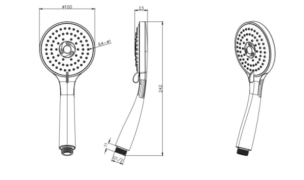 Лейка душевая Aquatek Вега 100 мм круглая, 3 режима, матовый черный, пластик, ручная, для душа/ванной