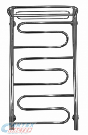 Полотенцесушитель 600х1000 мм Флагман Волна 3, 1" дюйма, водяной. с полкой (полочкой), нижнее подключение, из нержавеющей стали, форма лесенка, прямоугольный, вертикальный, цвет хром, для ванны, горизонтальный