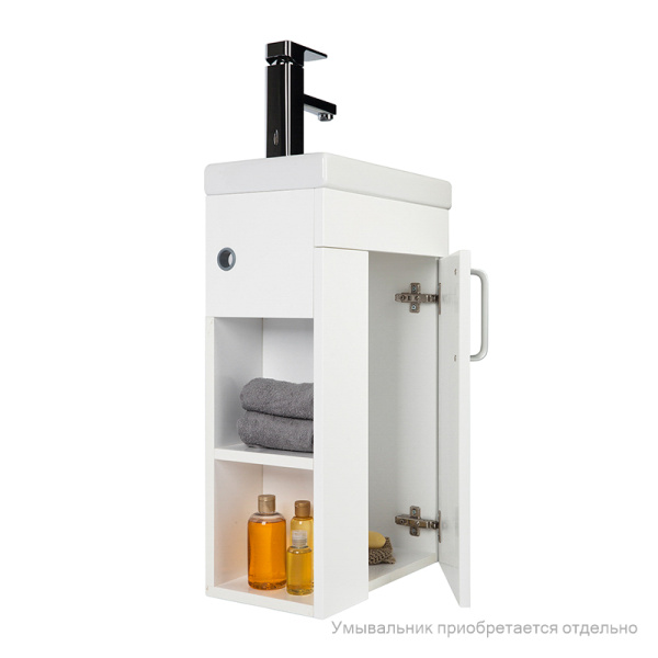 Тумба под раковину IDDIS Torr, 390х220х600 мм, подвесная,1 распашная дверца, 2 открытые полки слева, ВЛДСП, система плавного закрывания, прямоугольная, левая, в ванную комнату