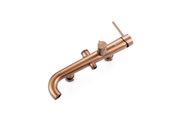 Душевая система Knotlor Elixir, высота от 900-1200 мм, цвет бронза, комплект: однорычажный смеситель/излив/тропический душ (с верхней лейкой)/стойка/лейка/шланг, наружного монтажа