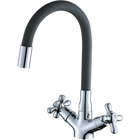 Смеситель для кухни/мойки Orange OneLife, двухвентильный, поворотный, керамический, гибкий излив, длина излива 203 мм, полимерный, цвет хром