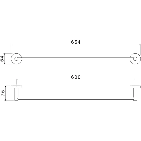 Полотенцедержатель Aquatek Европа одинарный, 600 мм настенный, неповоротный, нержавеющая сталь/латунь, для полотенец в ванную/туалет/душевую кабину, цвет оружейная сталь